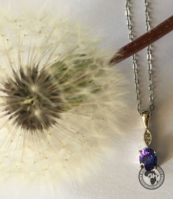 Oval Tanzanite Pendant with Diamond - Silver with 1 x 5x4mm Oval Tanzanite and 1 x Dia &amp; Chain 45cm