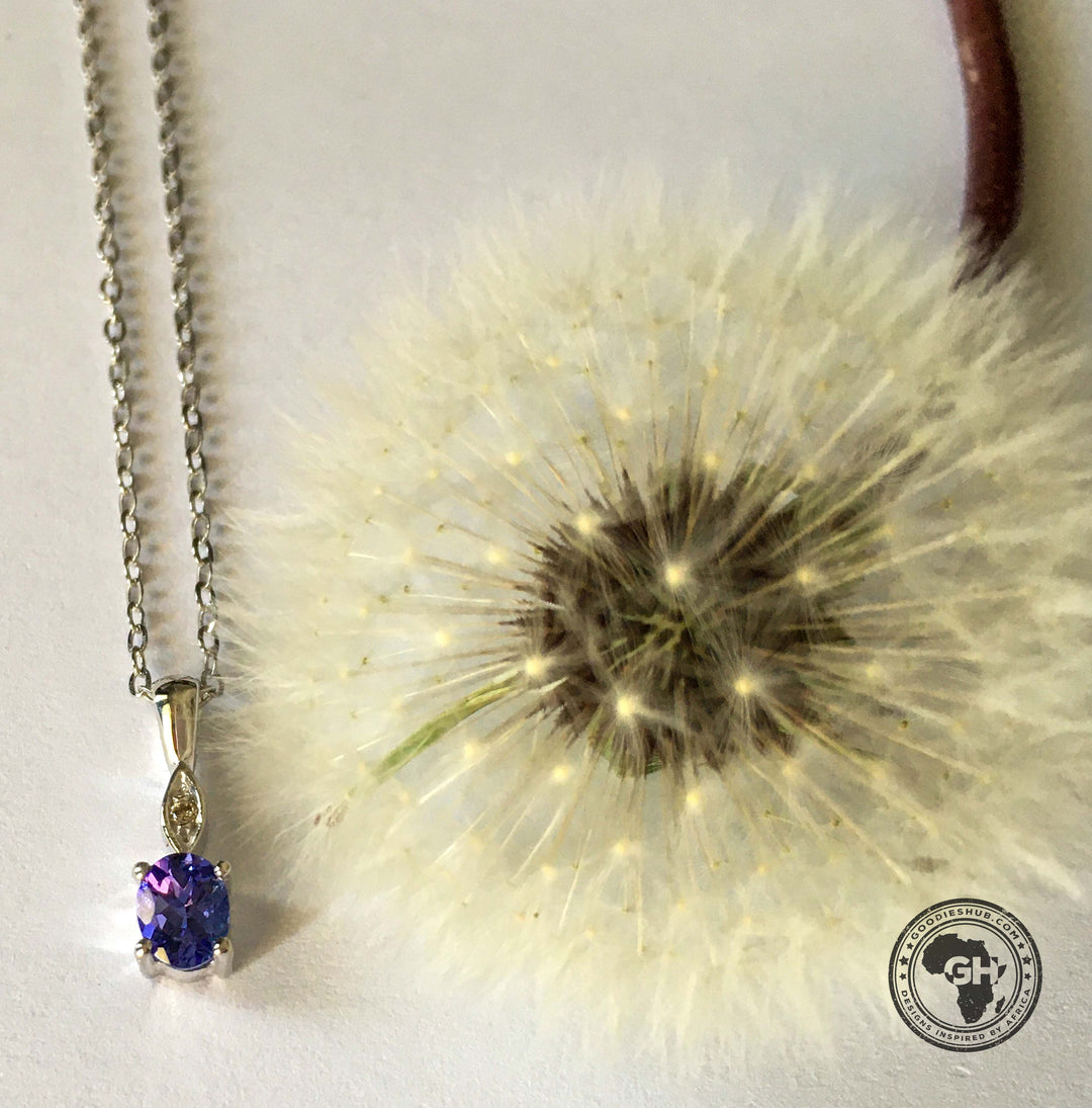 Oval Tanzanite Pendant with Diamond - Silver with 1 x 5x4mm Oval Tanzanite and 1 x Dia &amp; Chain 45cm