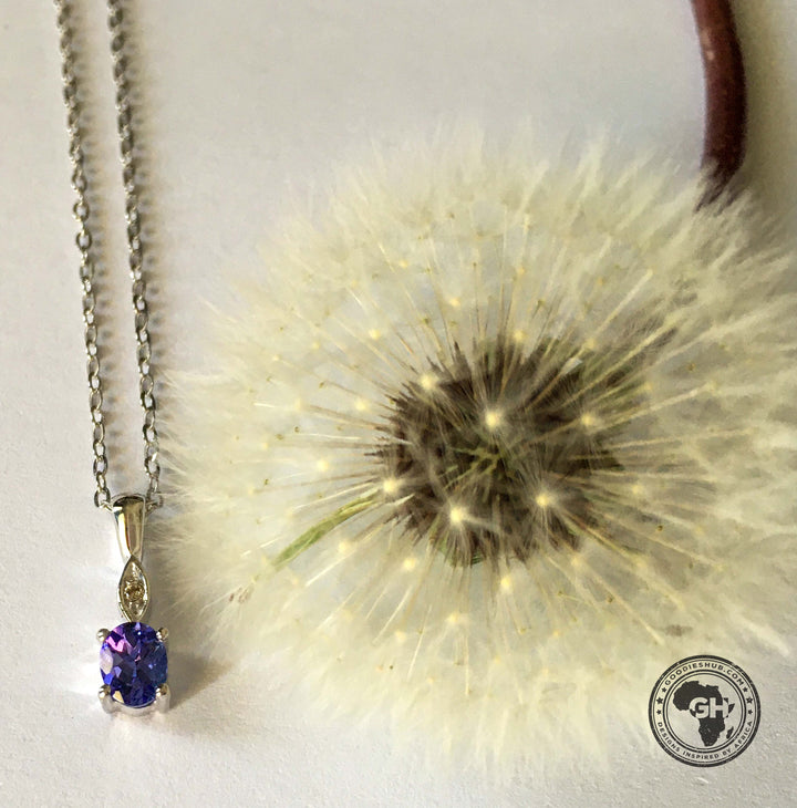 Oval Tanzanite Pendant with Diamond - Silver with 1 x 5x4mm Oval Tanzanite and 1 x Dia &amp; Chain 45cm