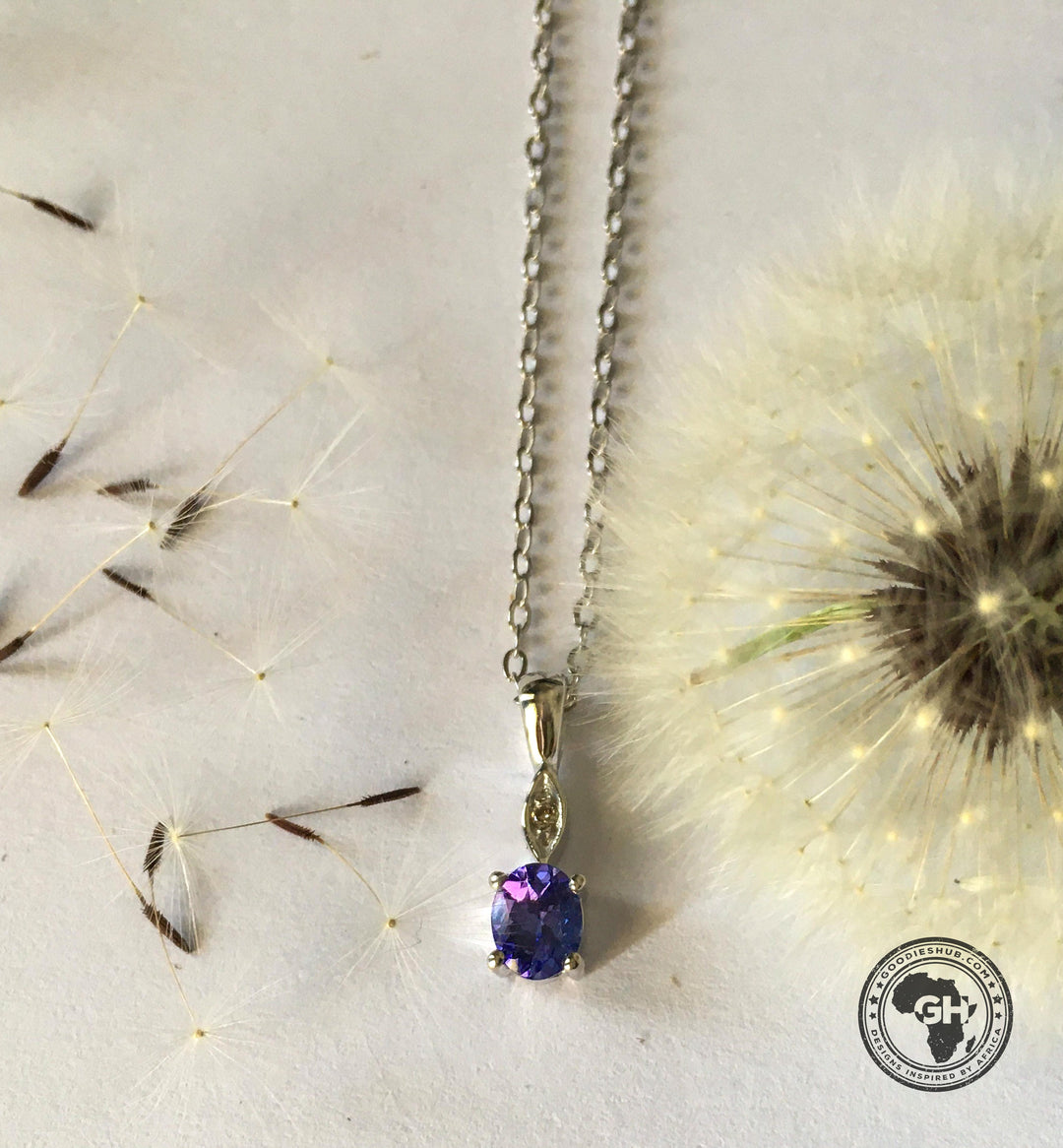 Oval Tanzanite Pendant with Diamond - Silver with 1 x 5x4mm Oval Tanzanite and 1 x Dia &amp; Chain 45cm