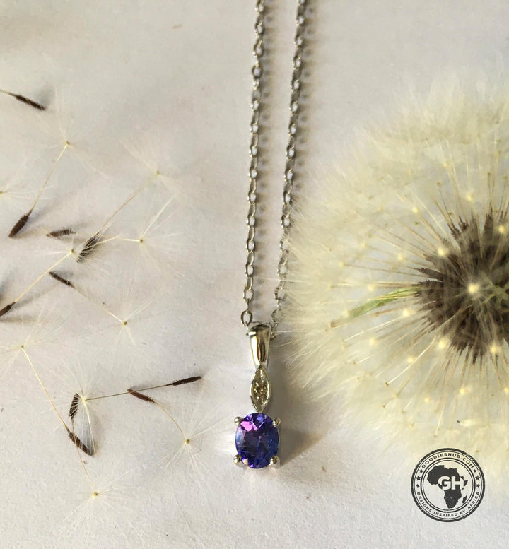 Oval Tanzanite Pendant with Diamond - Silver with 1 x 5x4mm Oval Tanzanite and 1 x Dia &amp; Chain 45cm