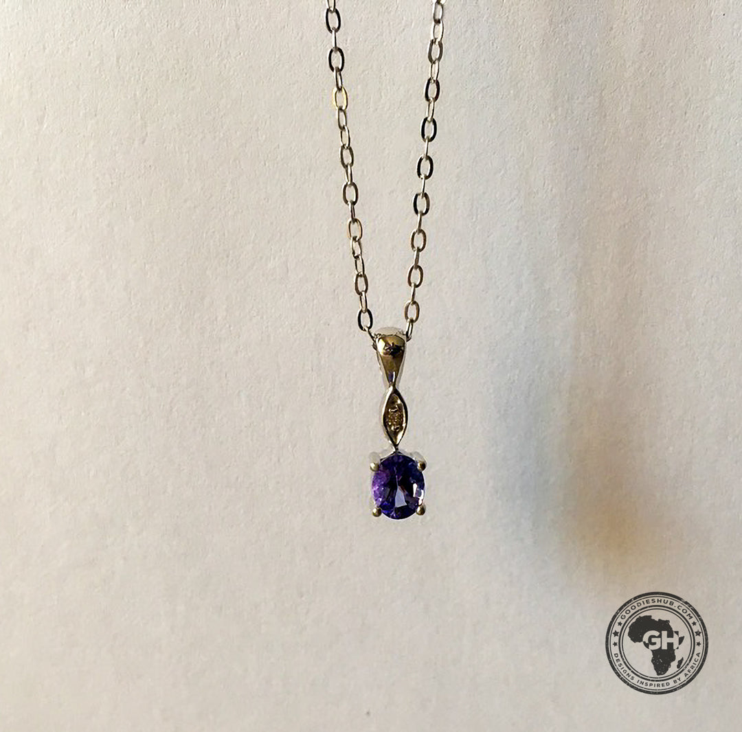 Oval Tanzanite Pendant with Diamond - Silver with 1 x 5x4mm Oval Tanzanite and 1 x Dia &amp; Chain 45cm