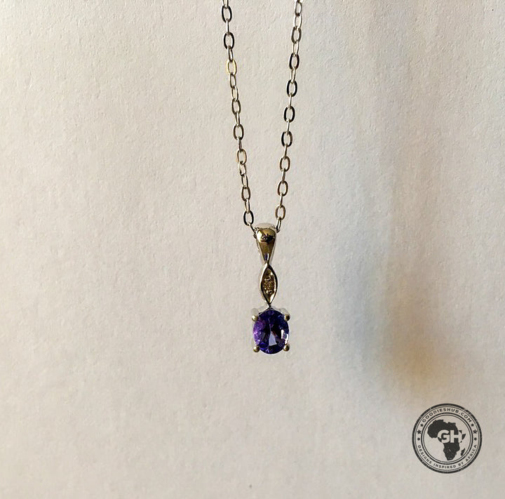 Oval Tanzanite Pendant with Diamond - Silver with 1 x 5x4mm Oval Tanzanite and 1 x Dia &amp; Chain 45cm