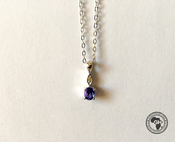 Oval Tanzanite Pendant with Diamond - Silver with 1 x 5x4mm Oval Tanzanite and 1 x Dia &amp; Chain 45cm