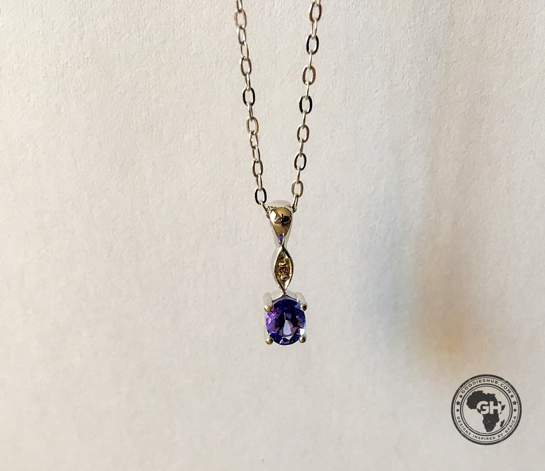Oval Tanzanite Pendant with Diamond - Silver with 1 x 5x4mm Oval Tanzanite and 1 x Dia &amp; Chain 45cm