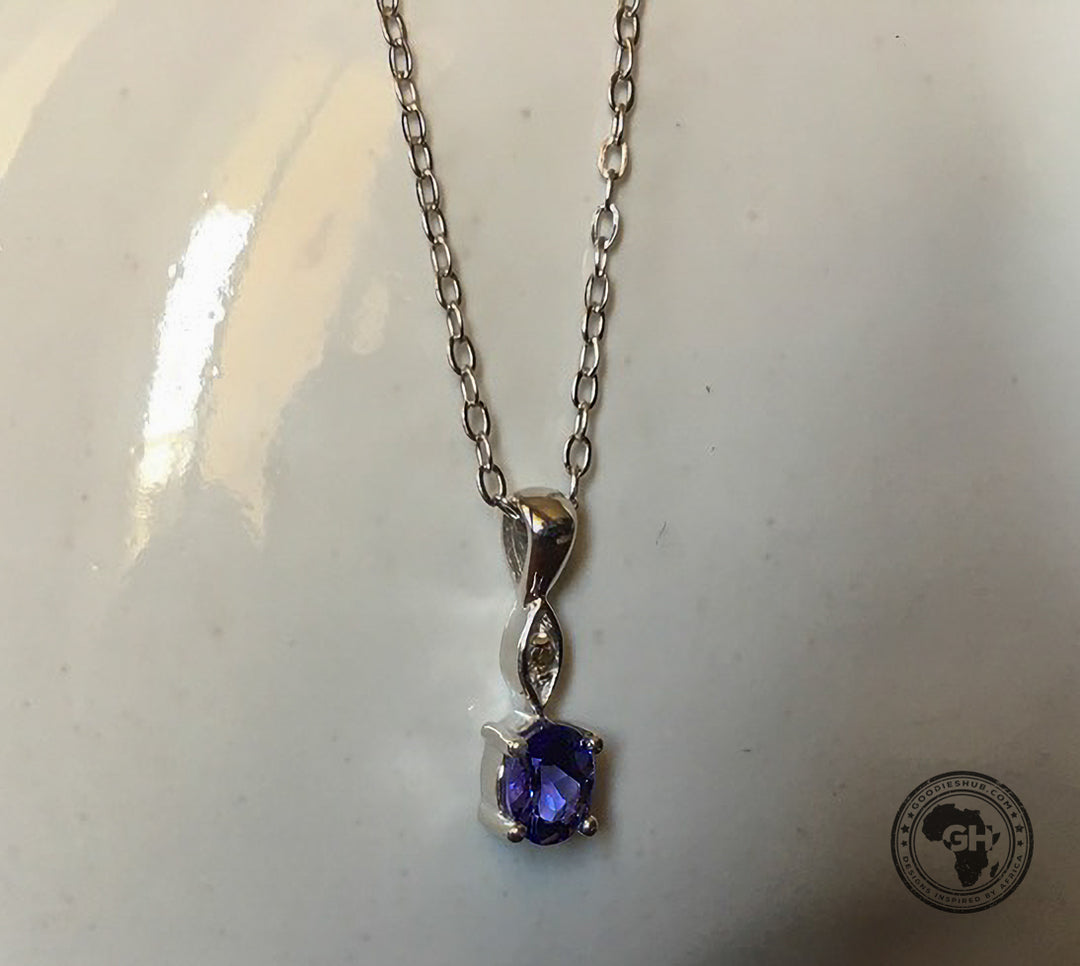 Oval Tanzanite Pendant with Diamond - Silver with 1 x 5x4mm Oval Tanzanite and 1 x Dia &amp; Chain 45cm