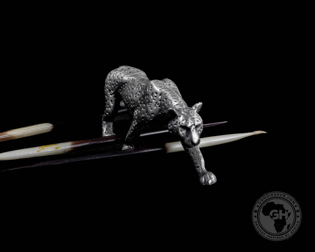 Leopard Walking Pewter Sculpture