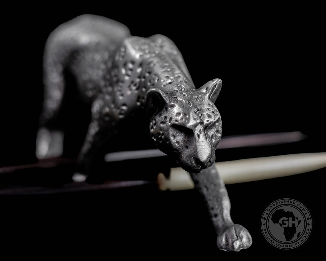 Leopard Walking Pewter Sculpture