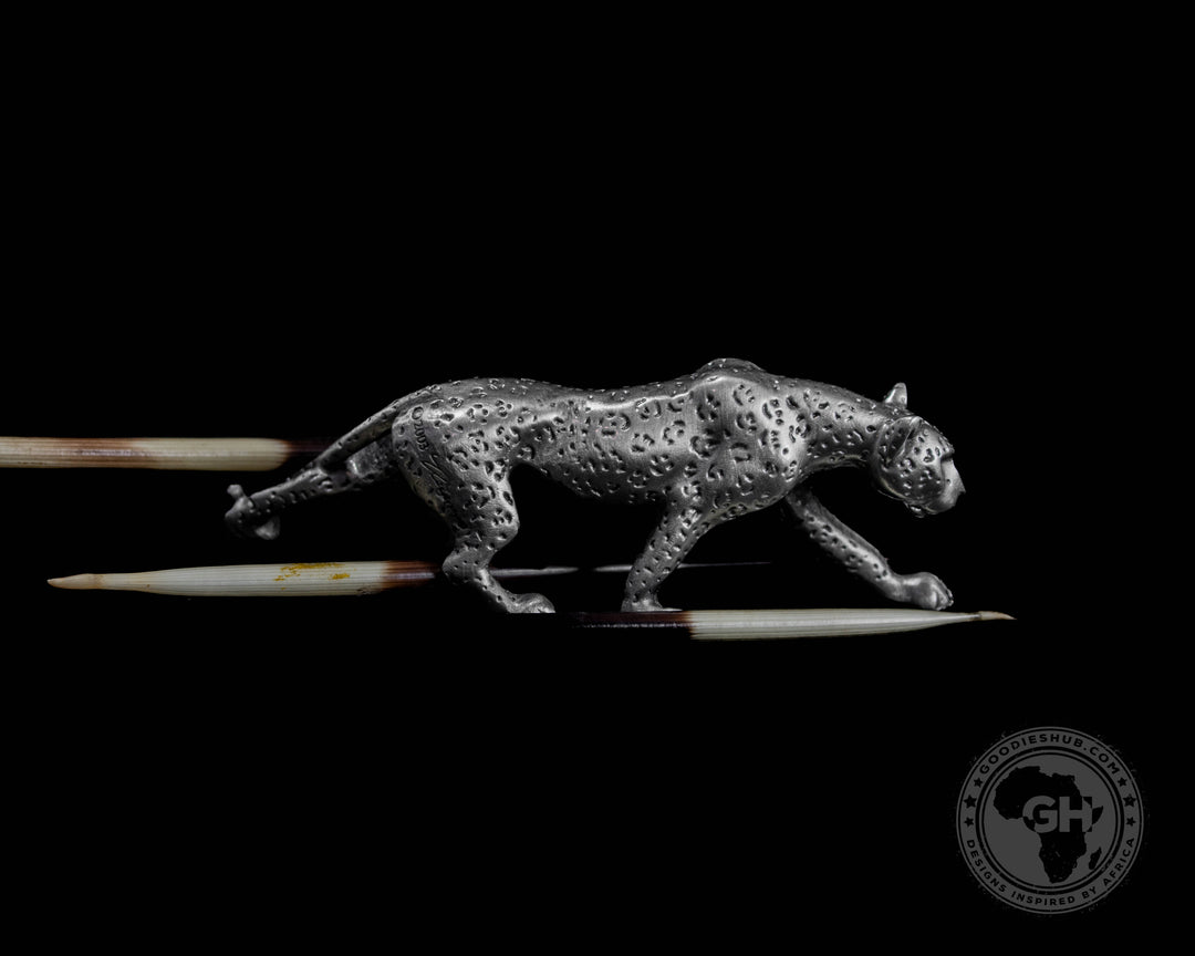 Leopard Walking Pewter Sculpture