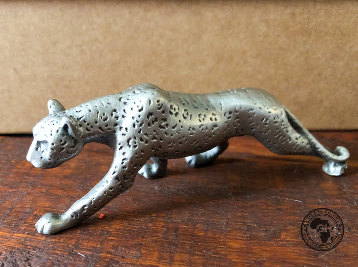Leopard Walking Pewter Sculpture