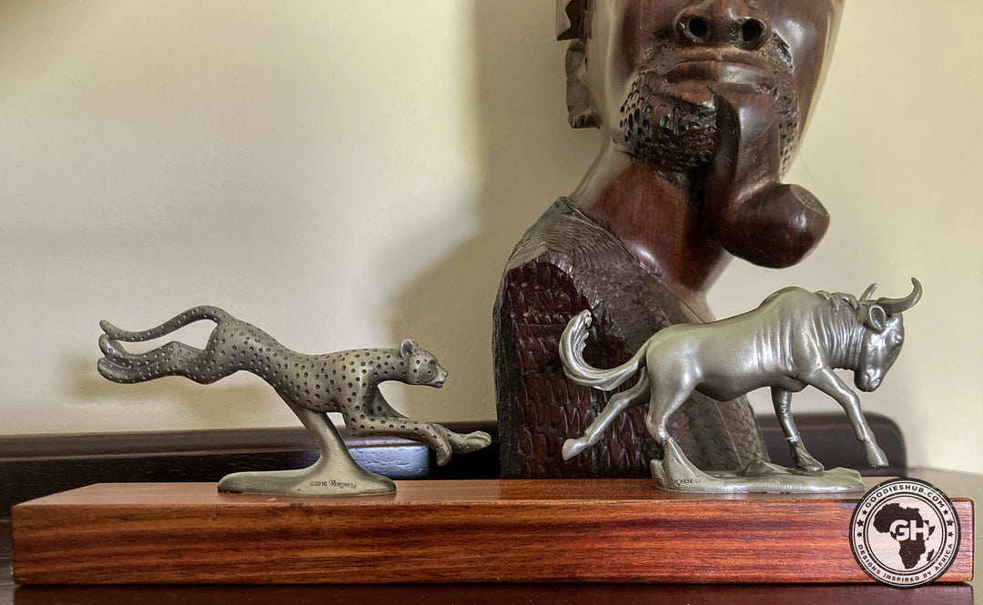 Wildebeest and Cheetah Chase Pewter Sculpture