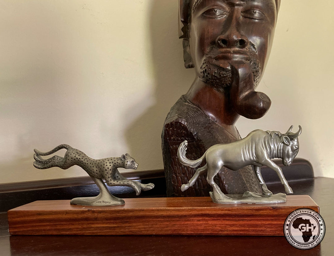 Wildebeest and Cheetah Chase Pewter Sculpture