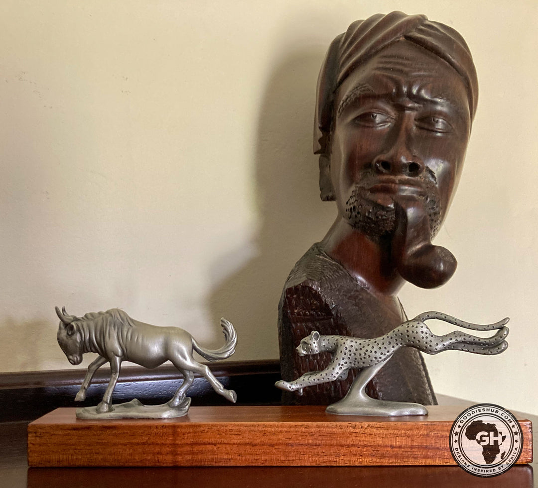 Wildebeest and Cheetah Chase Pewter Sculpture