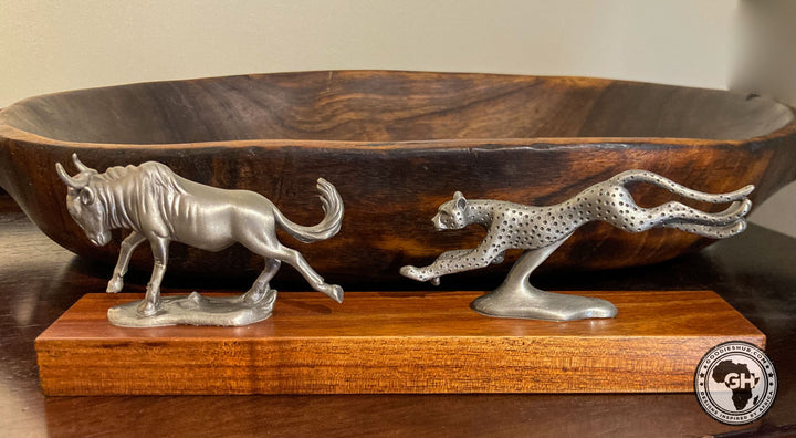 Wildebeest and Cheetah Chase Pewter Sculpture