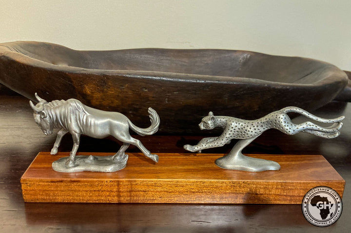 Wildebeest and Cheetah Chase Pewter Sculpture