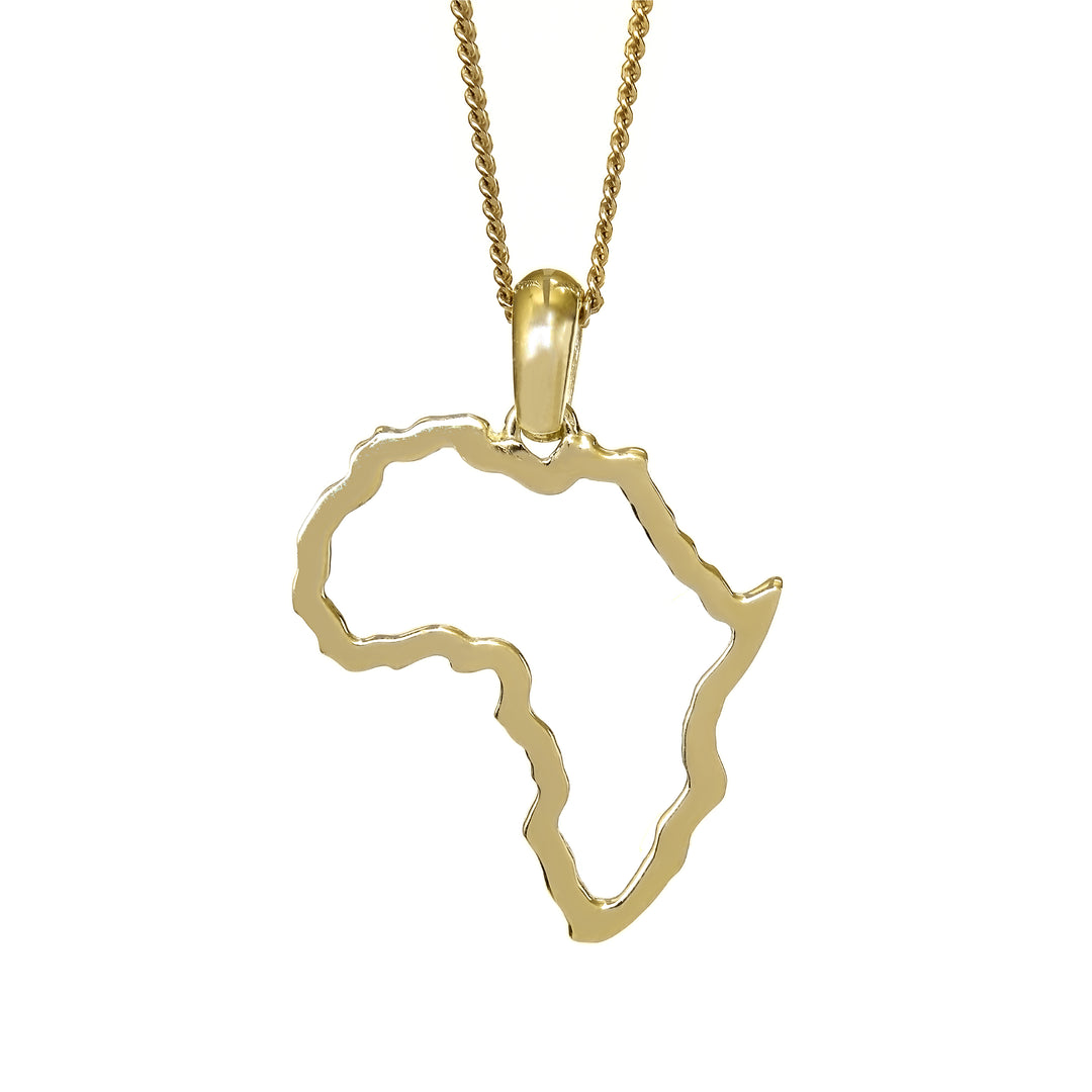 Petite Map of Africa Yellow Gold Outline Pendant &amp; Chain 45cm