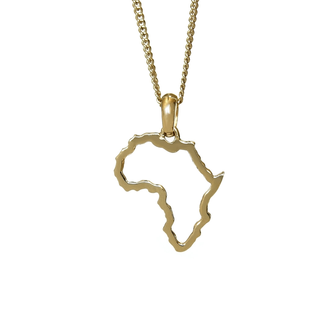 Petite Map of Africa Yellow Gold Outline Pendant &amp; Chain 45cm