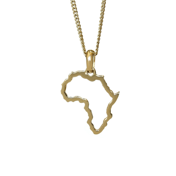 Petite Map of Africa Yellow Gold Outline Pendant &amp; Chain 45cm