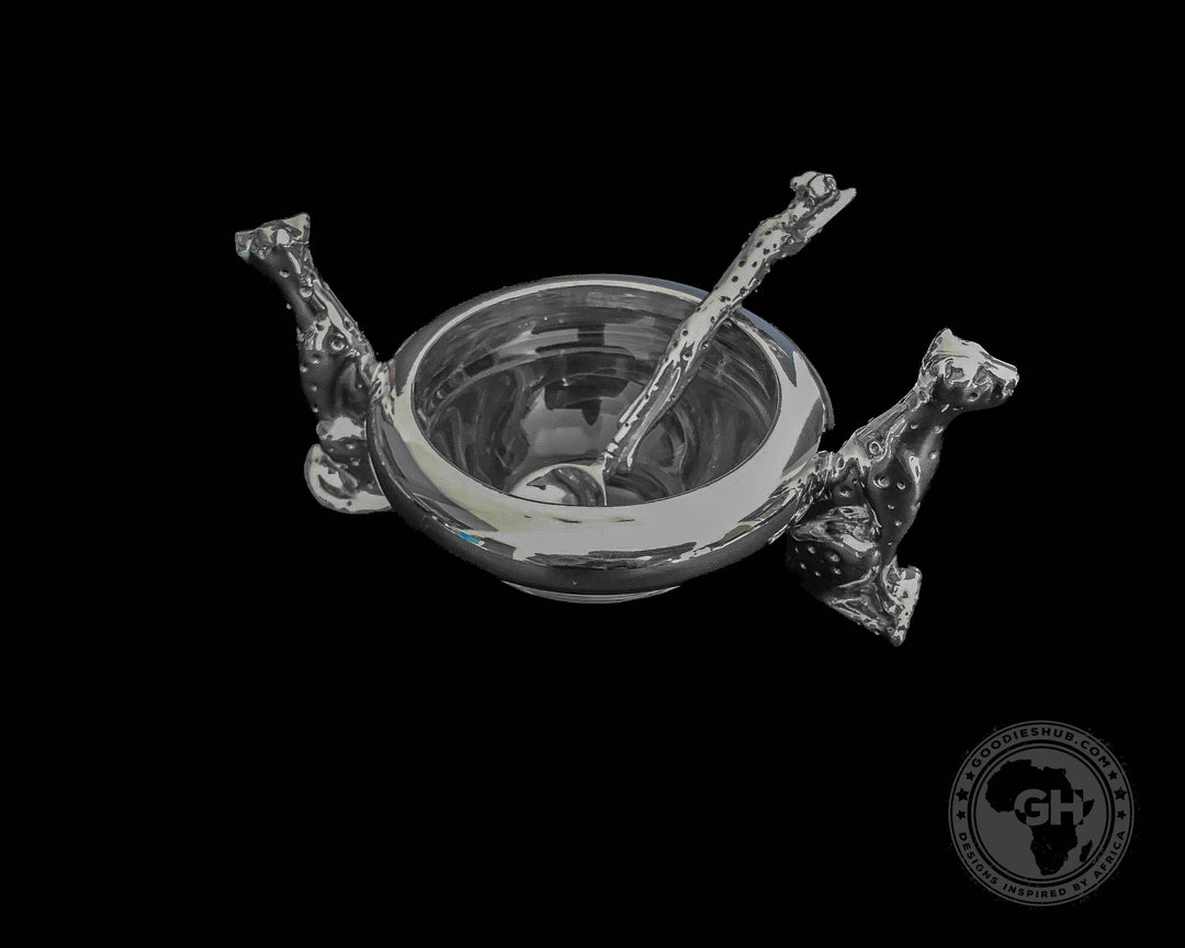 Dish 60mm Double Cheetah &amp; salt spoon Set - Cheetah Africa Collection - Diana Carmichael
