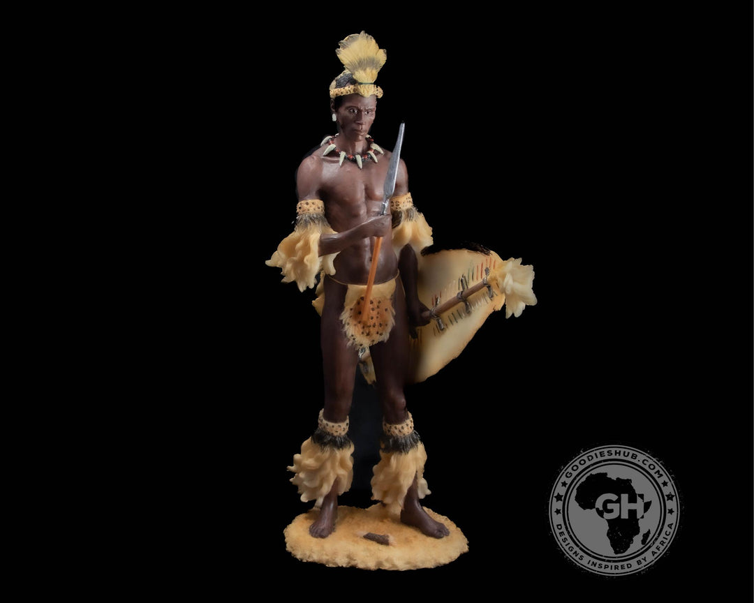 Shaka Zulu King African Figurine Bronze Hand Painted Sculpture