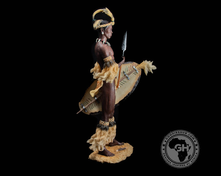 Shaka Zulu King African Figurine Bronze Hand Painted Sculpture