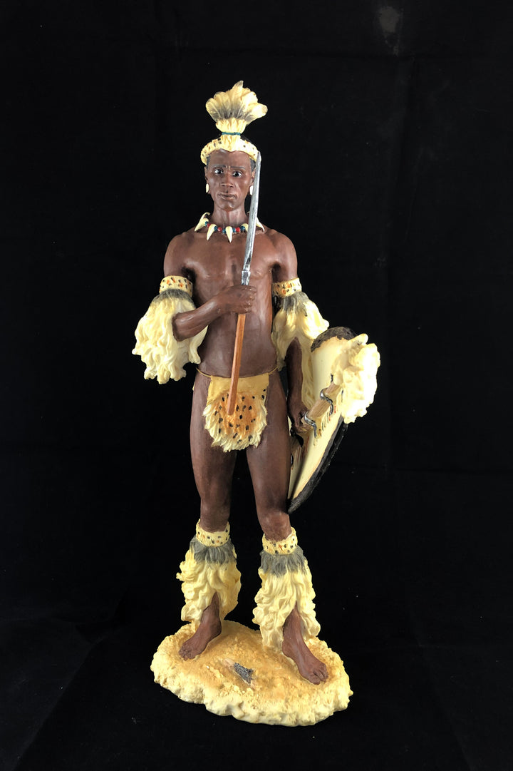Shaka Zulu King African Figurine Bronze Hand Painted Sculpture