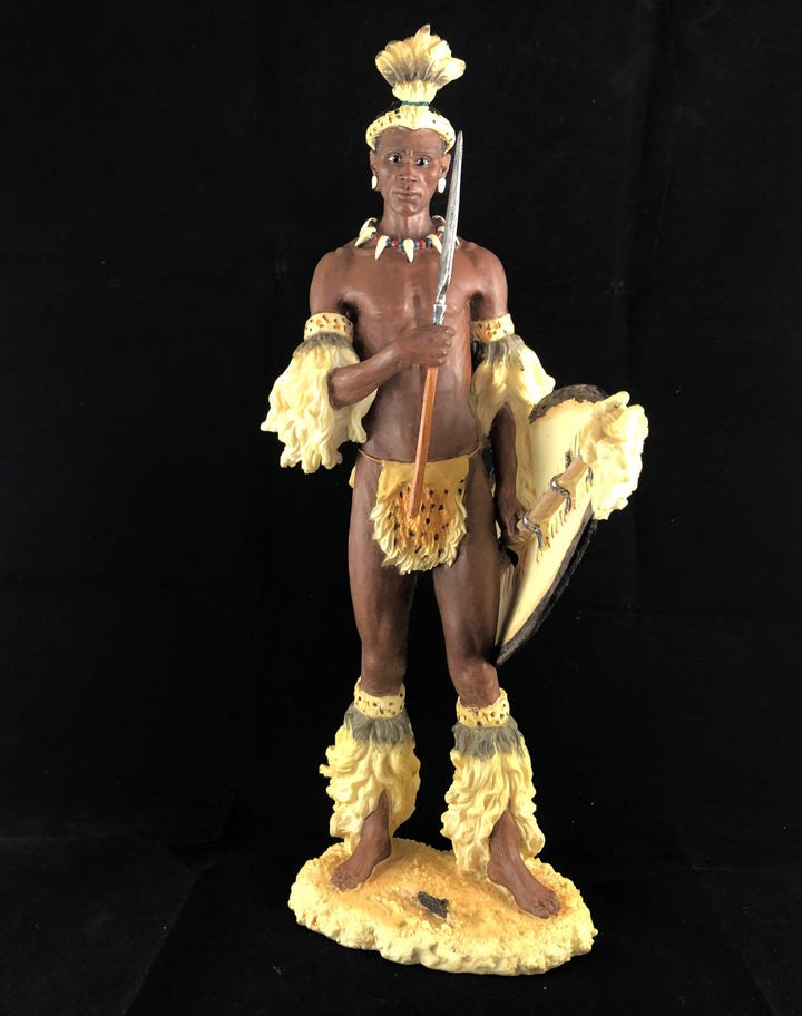 Shaka Zulu King African Figurine Bronze Hand Painted Sculpture