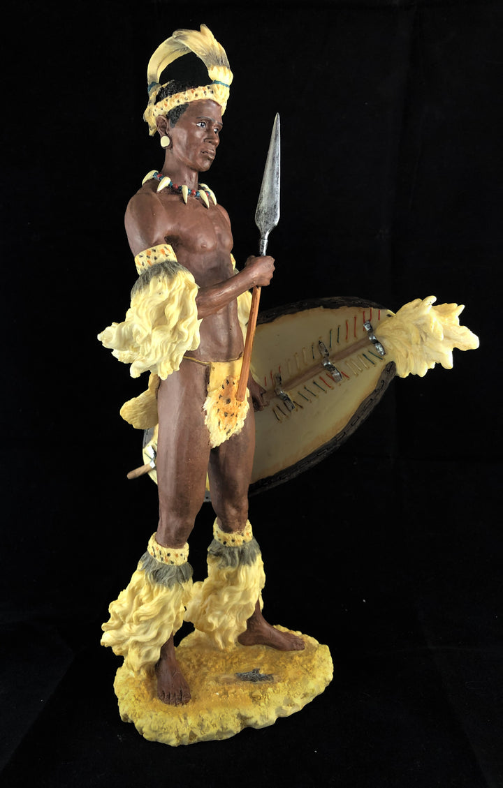 Shaka Zulu King African Figurine Bronze Hand Painted Sculpture