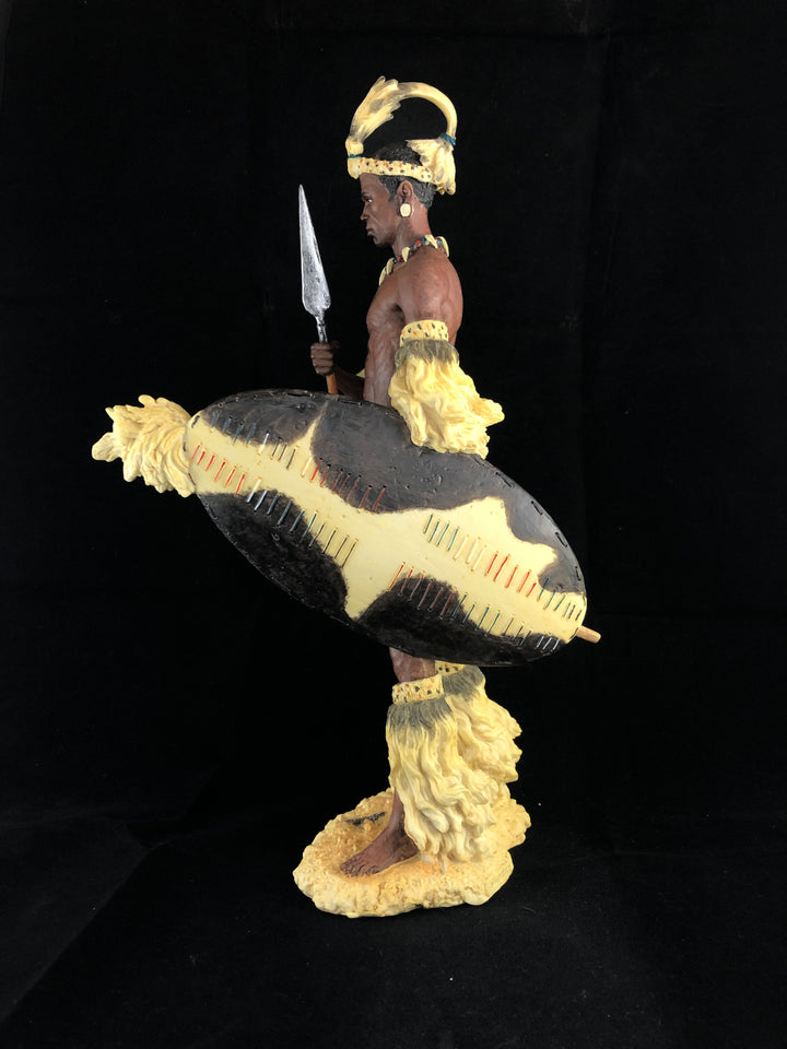 Shaka Zulu King African Figurine Bronze Hand Painted Sculpture
