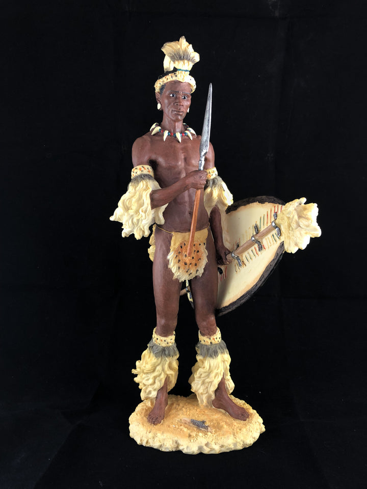 Shaka Zulu King African Figurine Bronze Hand Painted Sculpture