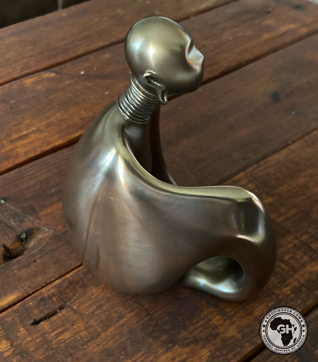 Single Sitting African Abstract Figurine Bronze Sculpture