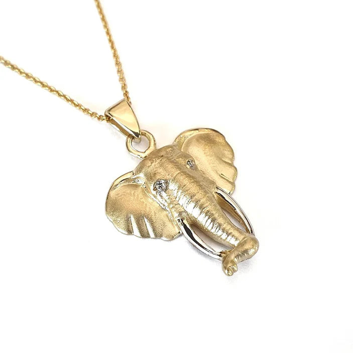 Pendant Yellow Gold  Small - Africa Elephant Head with Diamond Eyes Pendant &amp; 45cm Chain