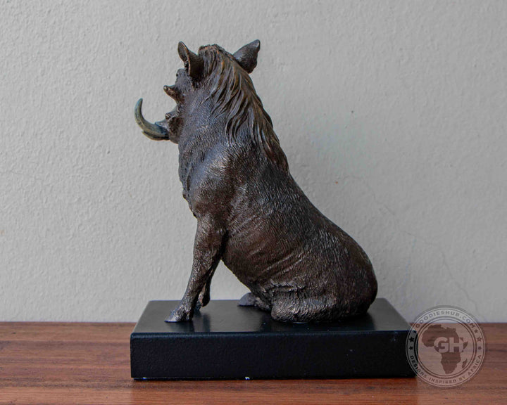 Warthog Sitting Bronzed Sculpture on Base
