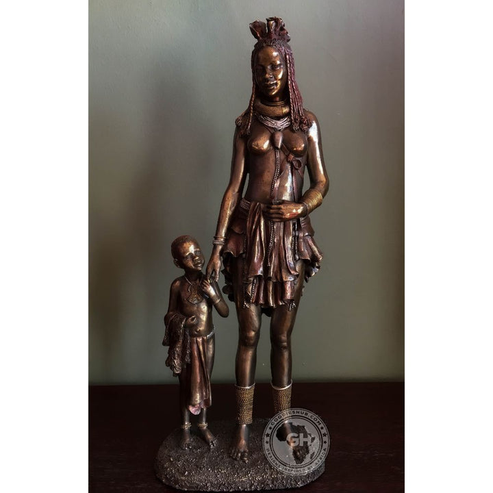 Himba Mother African Figurine Bronze Sculpture