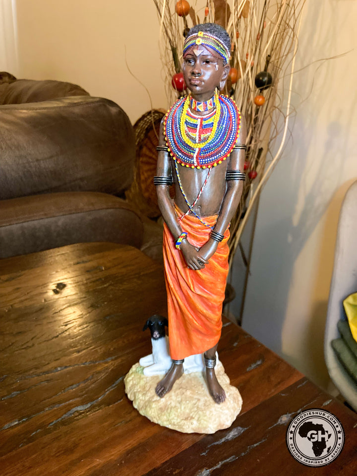 Pendo Maasai Girl African Figurine Bronze Hand Painted Sculpture