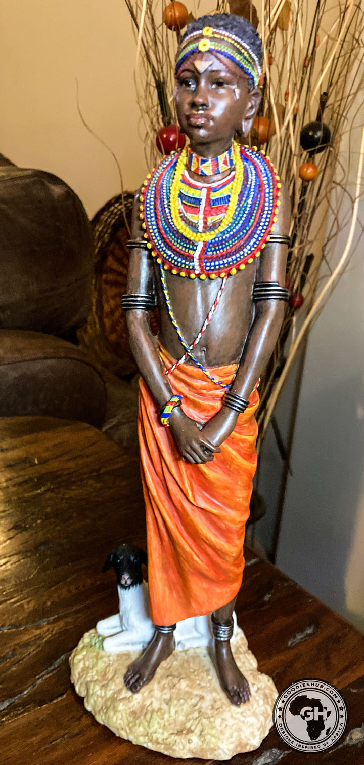 Pendo Maasai Girl African Figurine Bronze Hand Painted Sculpture