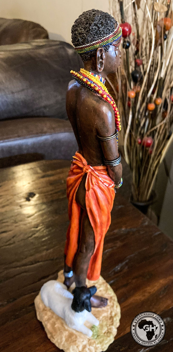 Pendo Maasai Girl African Figurine Bronze Hand Painted Sculpture