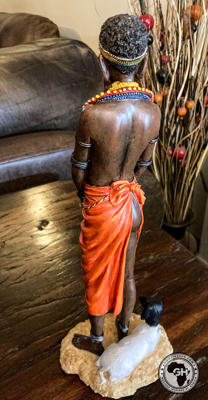 Pendo Maasai Girl African Figurine Bronze Hand Painted Sculpture