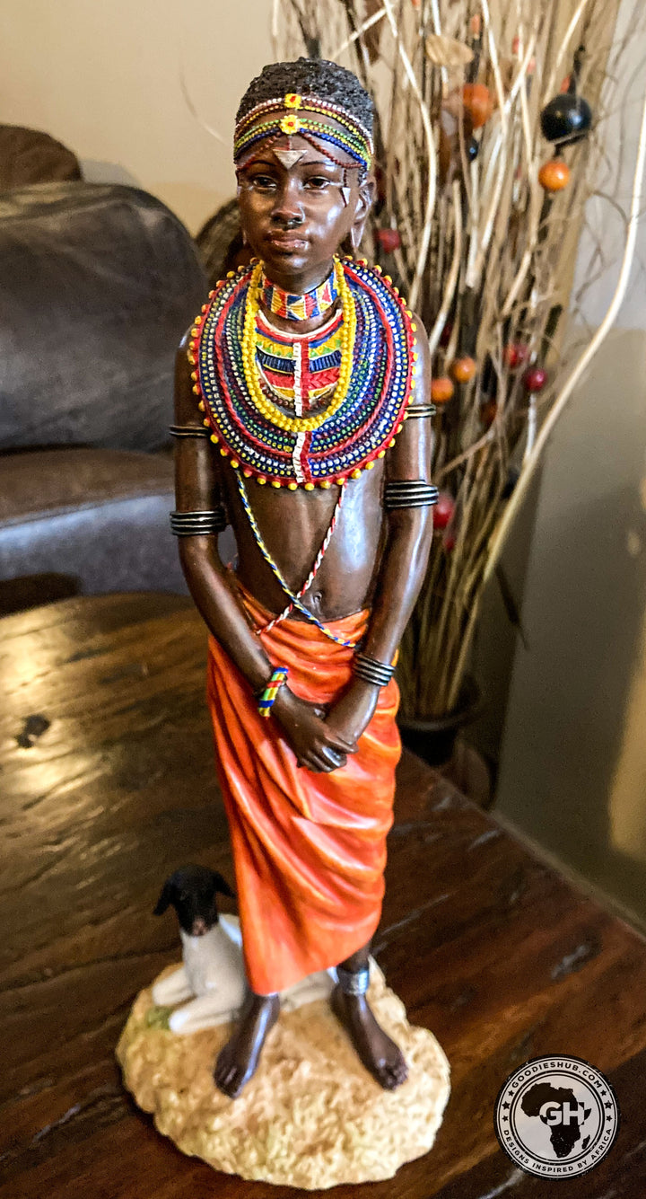 Pendo Maasai Girl African Figurine Bronze Hand Painted Sculpture