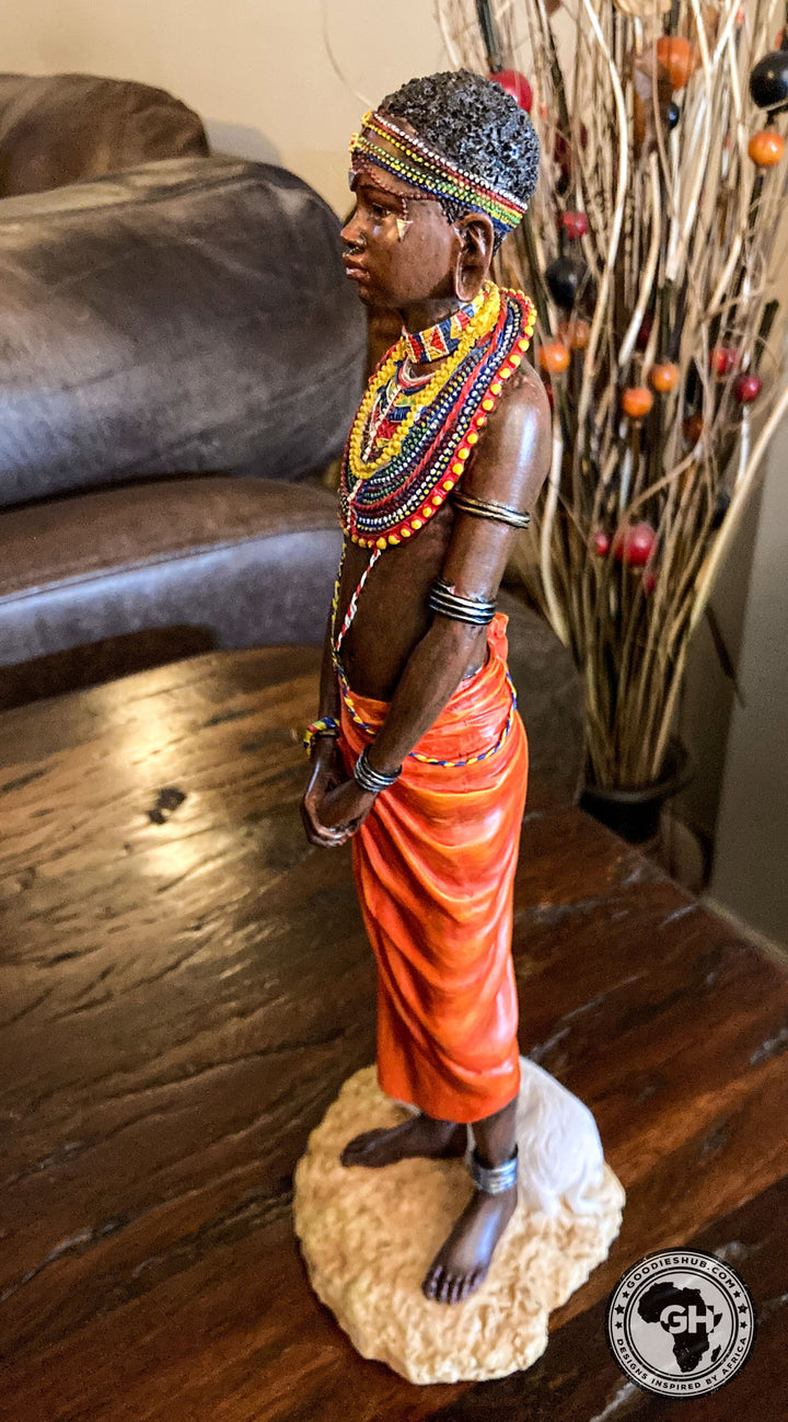 Pendo Maasai Girl African Figurine Bronze Hand Painted Sculpture