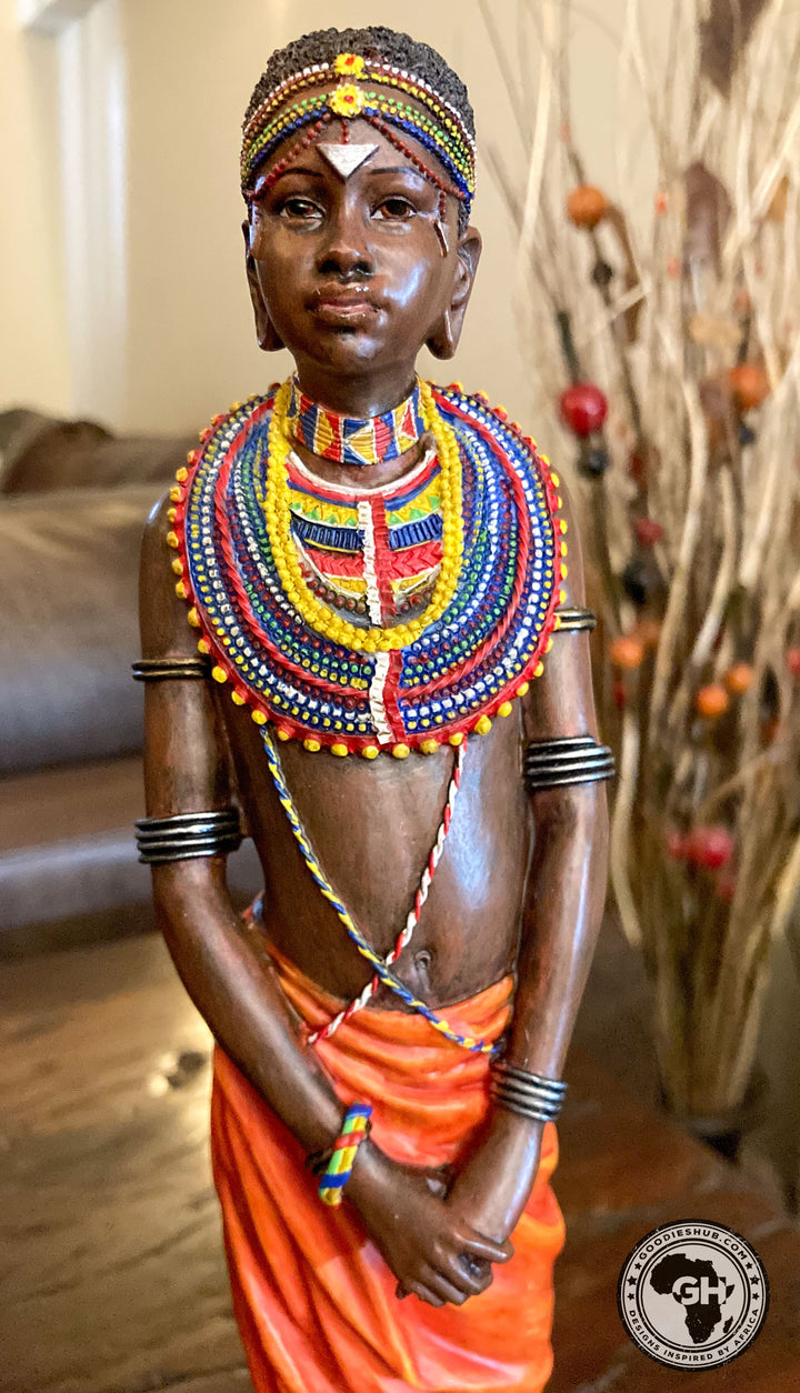 Pendo Maasai Girl African Figurine Bronze Hand Painted Sculpture