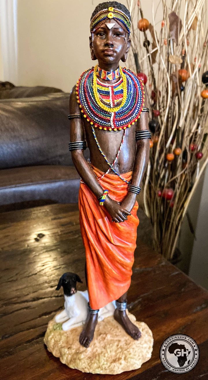 Pendo Maasai Girl African Figurine Bronze Hand Painted Sculpture