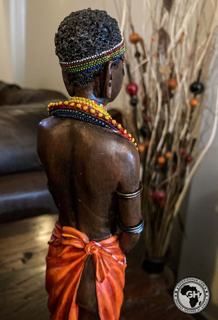 Pendo Maasai Girl African Figurine Bronze Hand Painted Sculpture