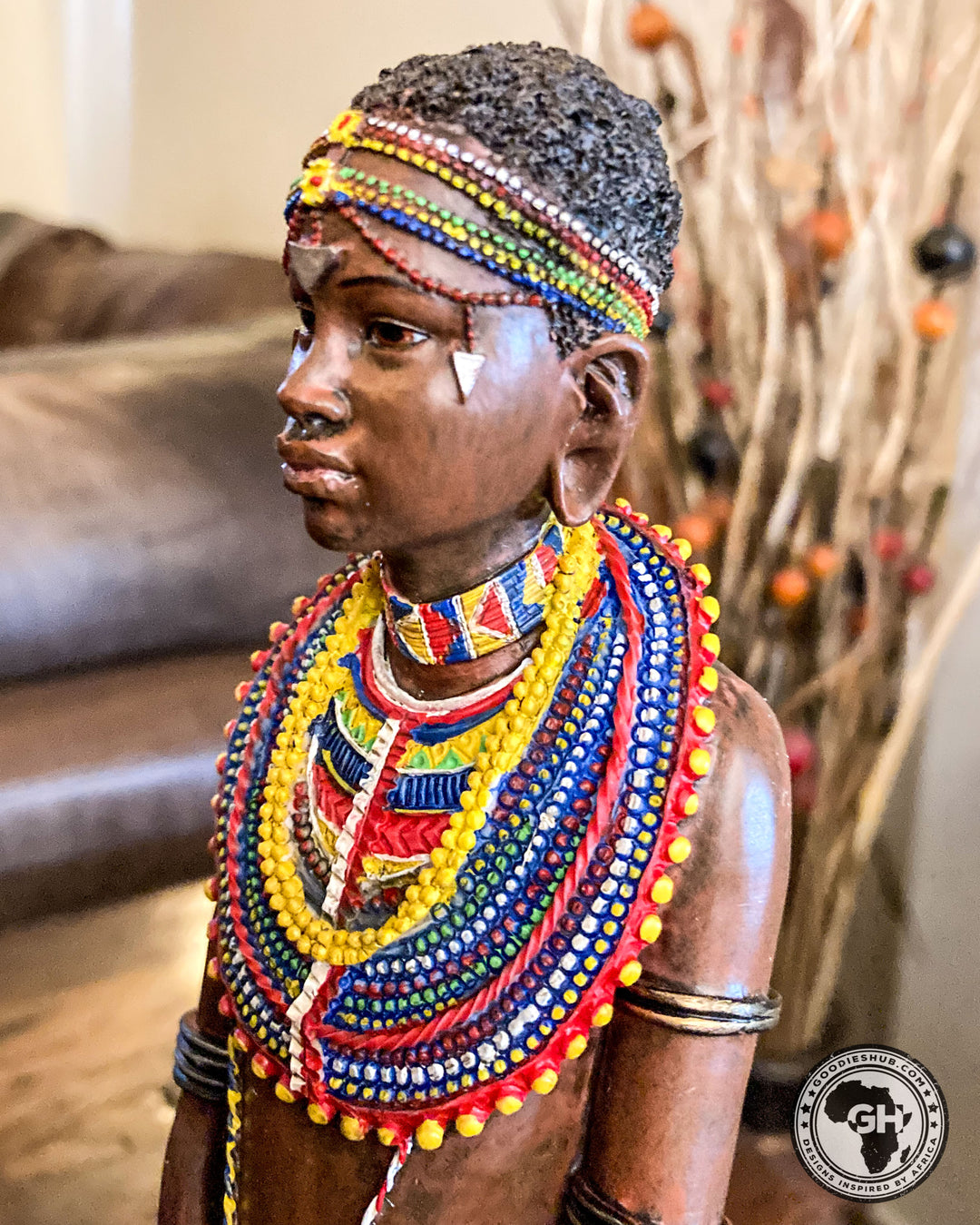 Pendo Maasai Girl African Figurine Bronze Hand Painted Sculpture