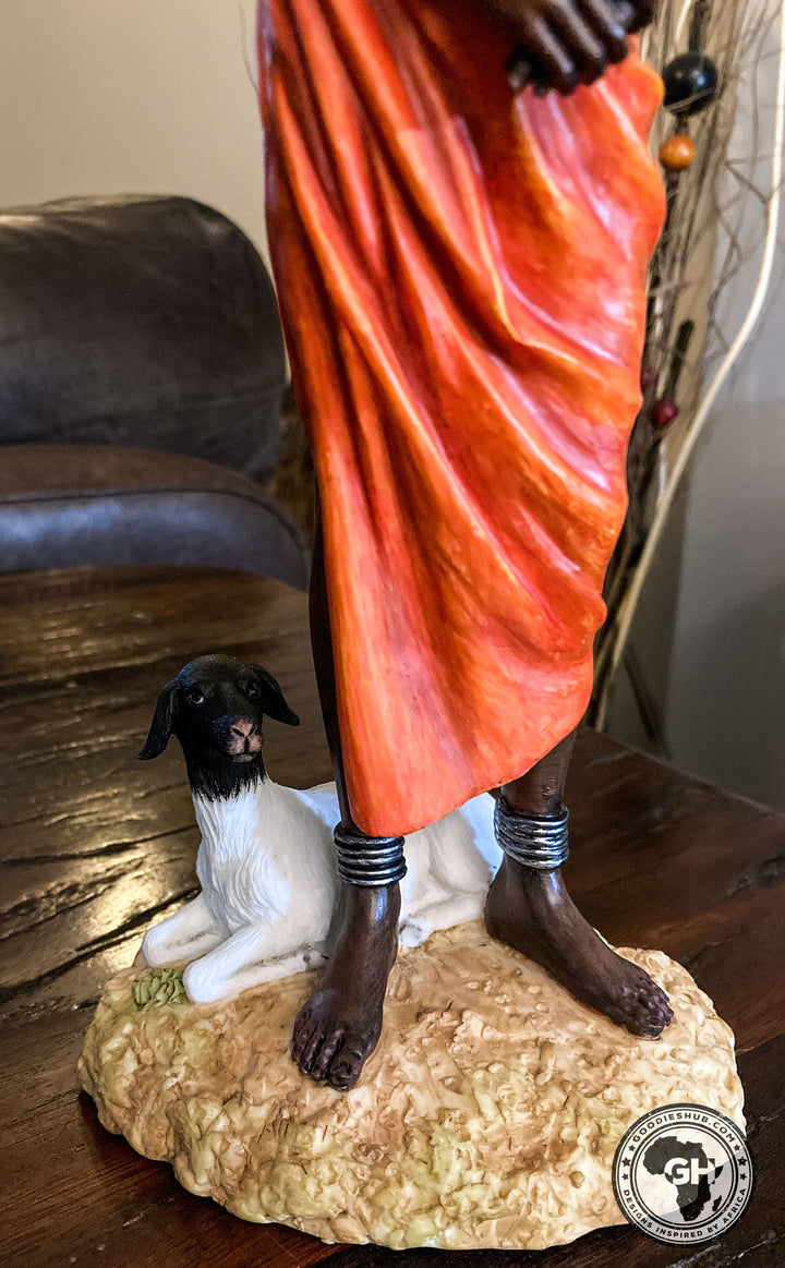 Pendo Maasai Girl African Figurine Bronze Hand Painted Sculpture