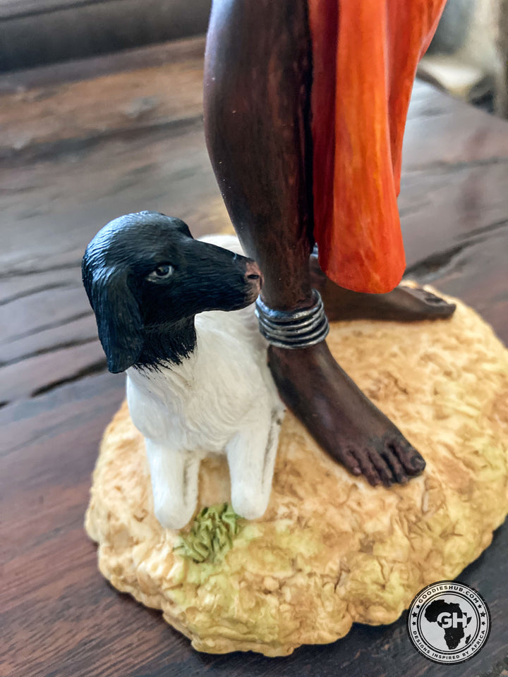 Pendo Maasai Girl African Figurine Bronze Hand Painted Sculpture