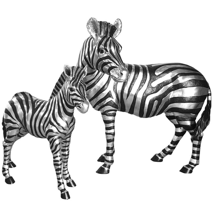 Zebras Baby Sculpture - Silver and Black Sculpture