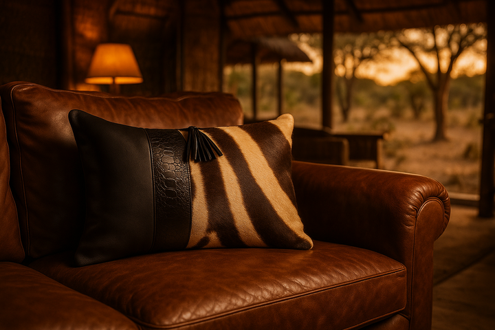 Zebra Cushion  Cover 30 x 50 cm with Ostrich shin detail (Excluding Inner)
