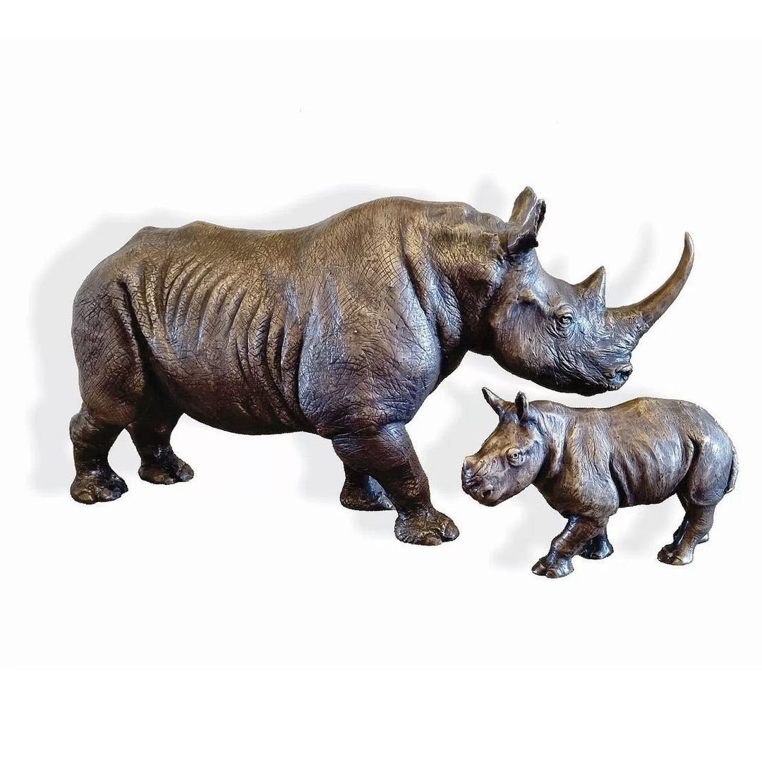 Rhino and Baby Bronze Sculpture