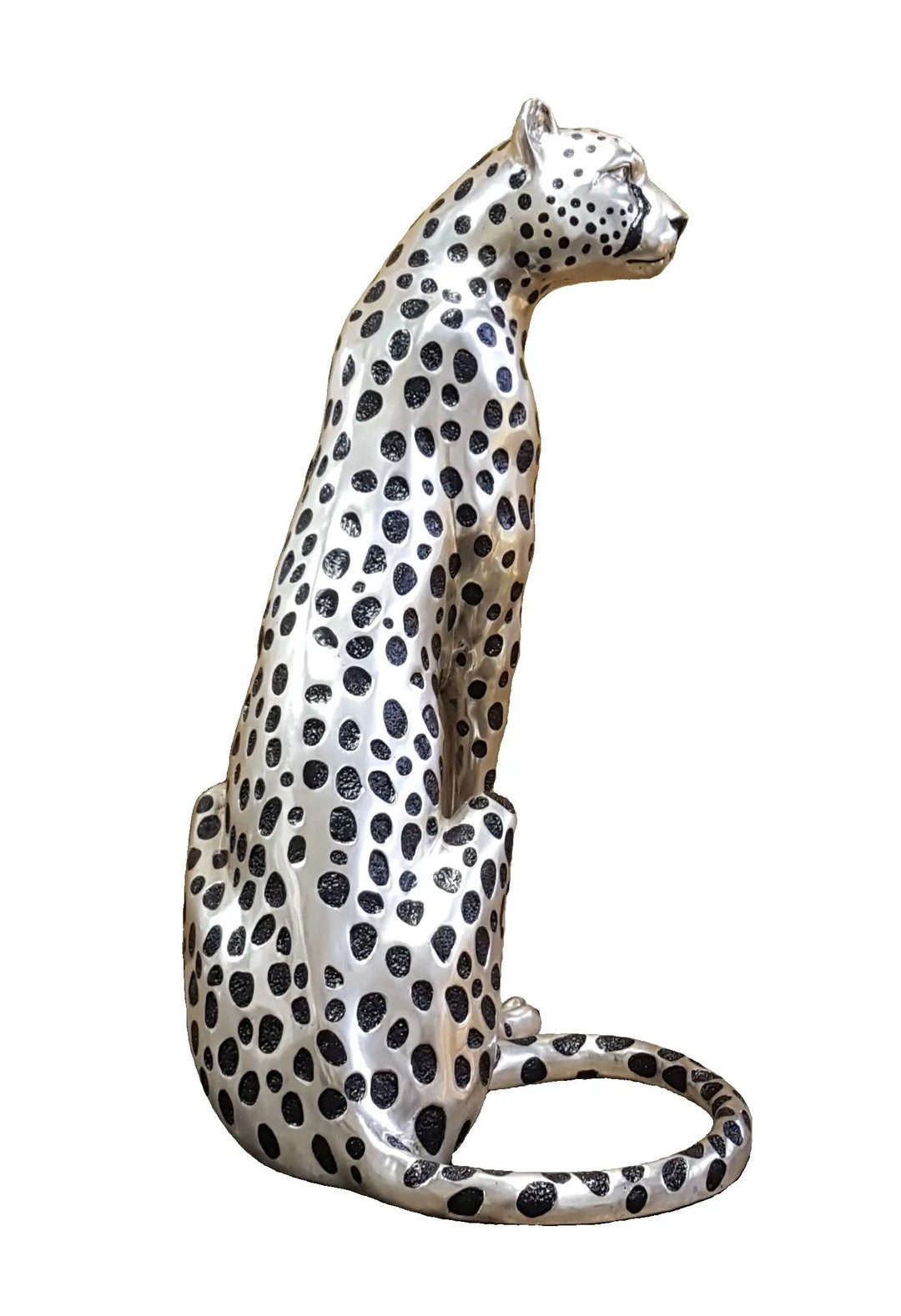 Cheetah Sitting silver and Black sculpture (Life-size) Facing Right